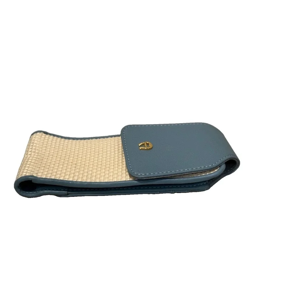 Aigner Blue Leather Straw Raffia Phone Sleeve Wrap Case Protective Pouch